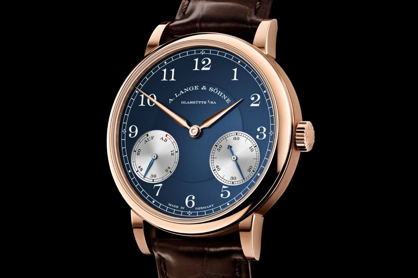 Pink-gold A. Lange and Sohne 1815 UP/DOWN with deep blue dial