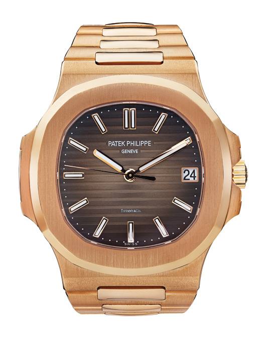 Patek Philippe Nautilus 5711/1R in rose gold with brown dial signed Tiffany and Co.