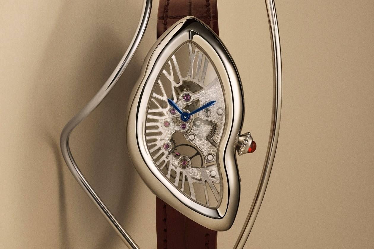 Close-up of the Cartier Crash Squelette openworked movement.