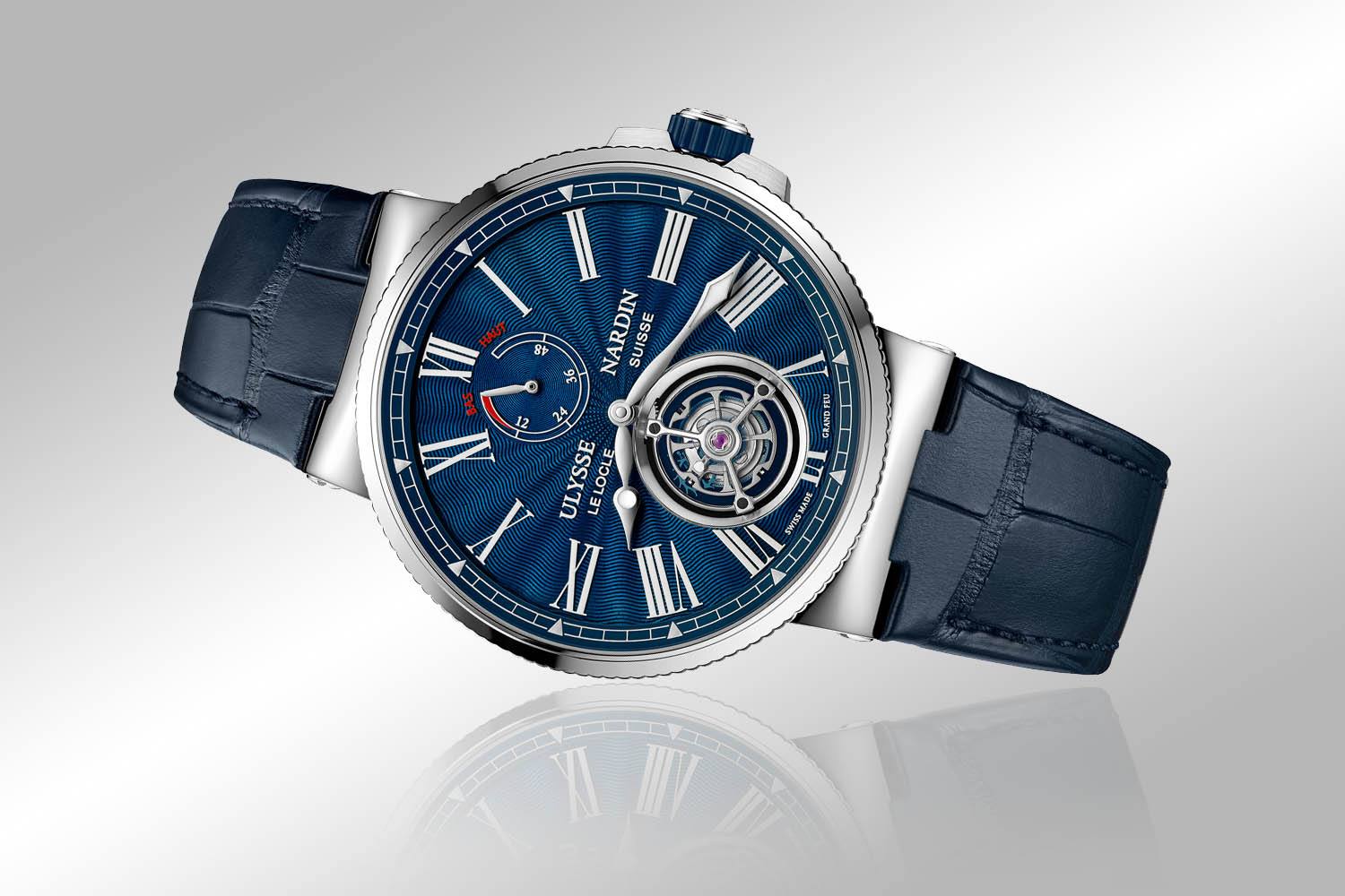 Ulysse Nardin Marine Tourbillon reference 1283-181/E3 with blue grand feu enamel dial