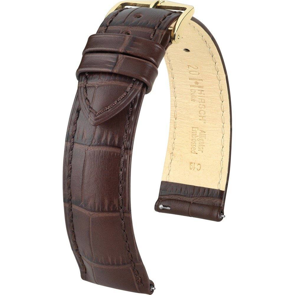 Reverse of the brown HIRSCH Duke strap showing lining stamps and quick-release pin