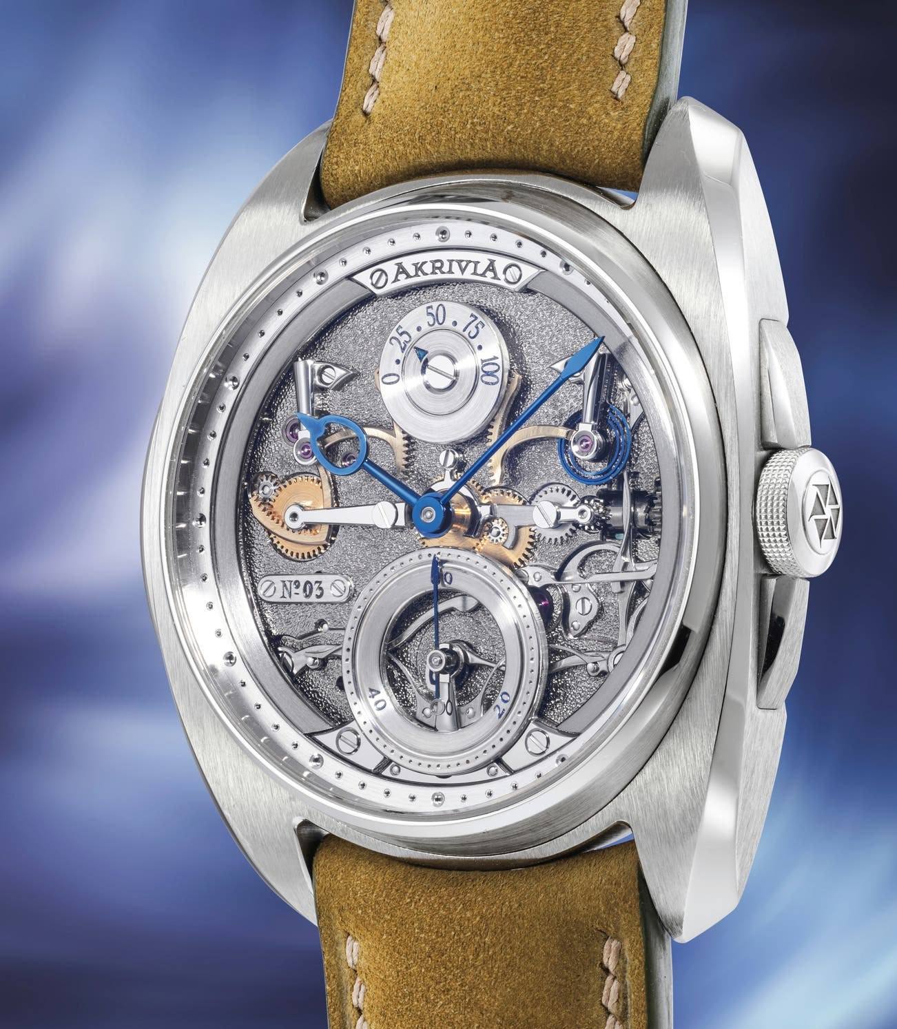 The stainless steel Akrivia AK-06, movement No. 03, lot 36 of Phillips Geneva Watch Auction XXIII.