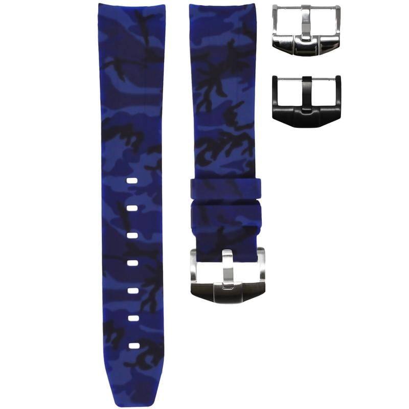 Horus GMT-Master II Ocean Camo rubber strap halves on white with silver and black buckles