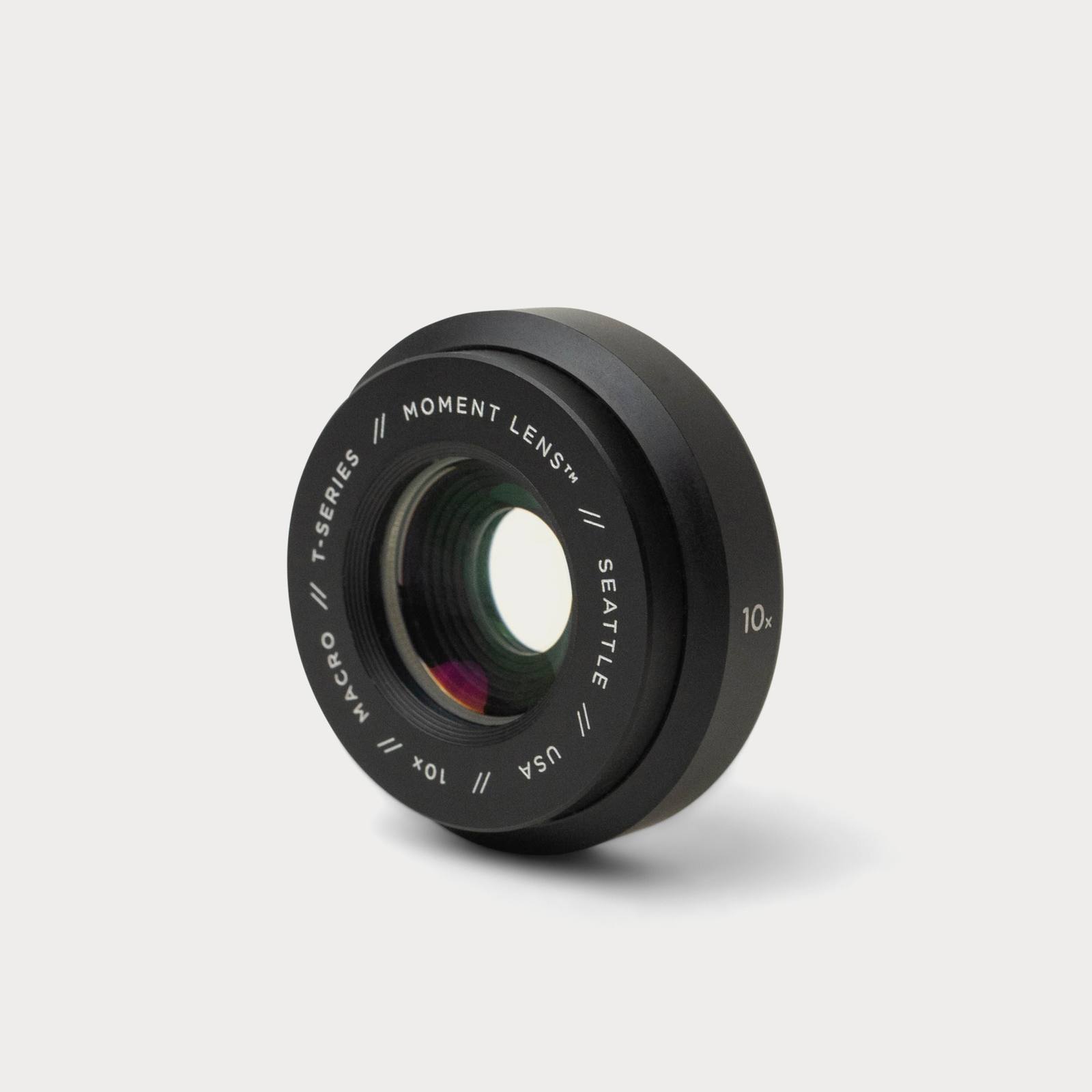 Moment 10x Macro Lens II T-Series shown at a three-quarter angle