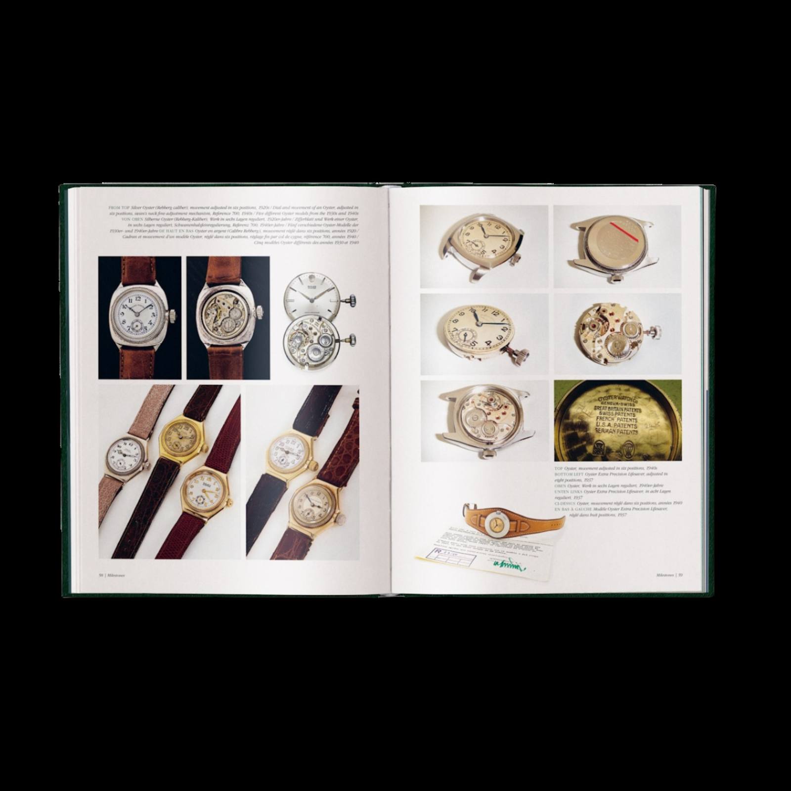 The Watch Book Rolex third edition open to a spread on 1930s and 1940s Oyster models