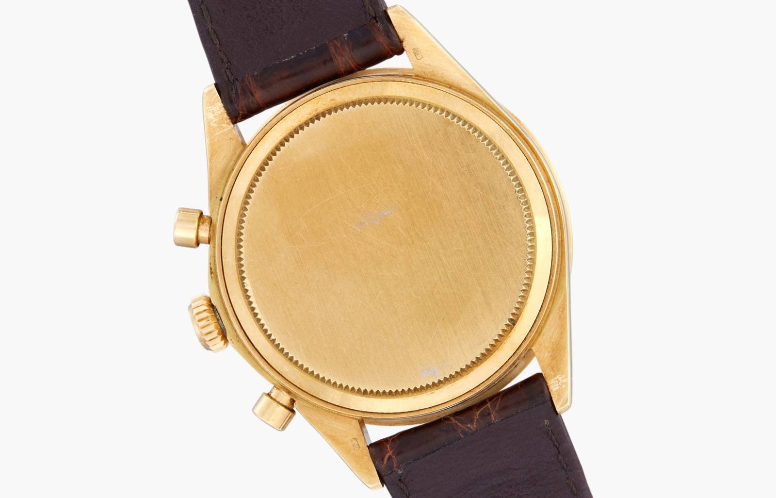 Caseback of the 1967 yellow gold Rolex Daytona ref. 6239.