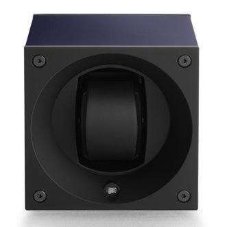Front view of the blue anodized SwissKubiK Masterbox winder