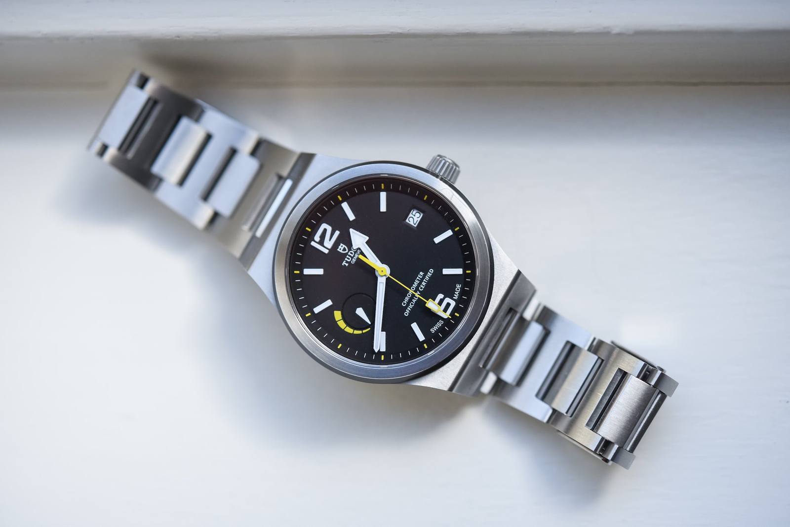 The original 2015 Tudor North Flag with power-reserve indicator at three o'clock