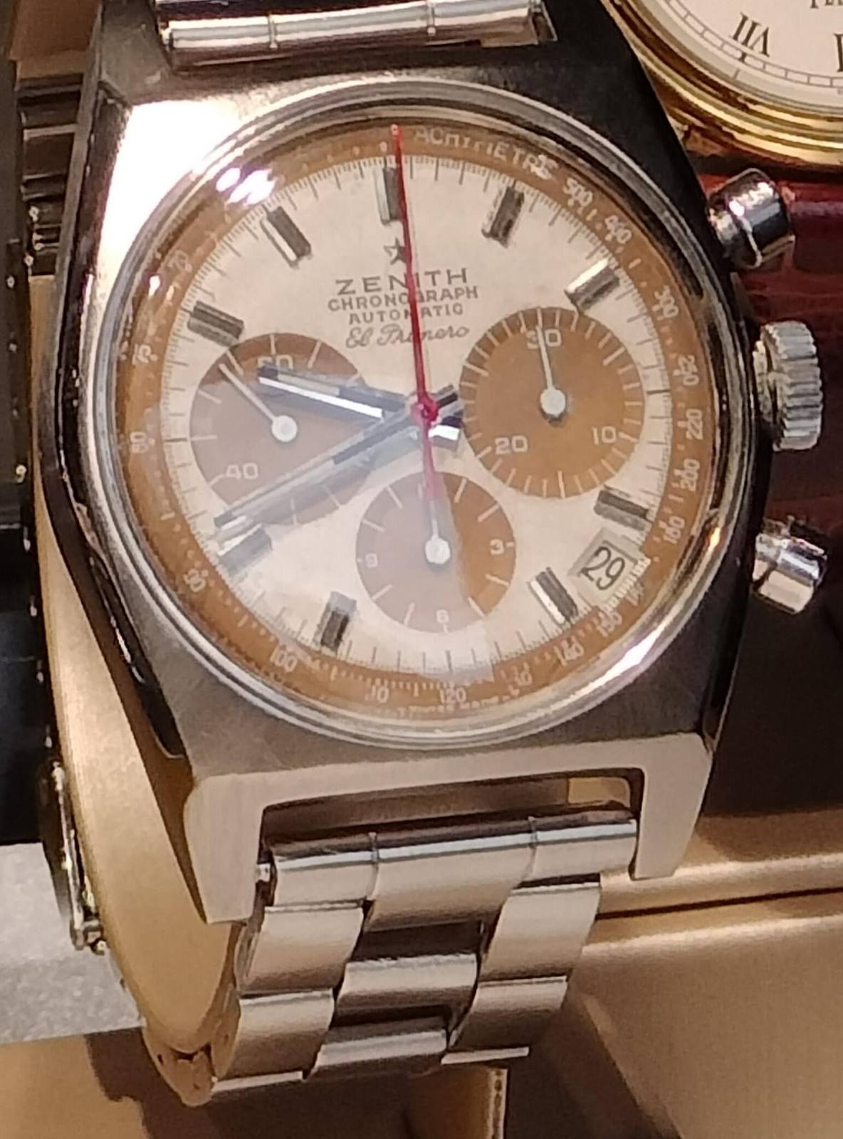 Vintage Zenith El Primero reference A384 chronograph with tri-color subdials.